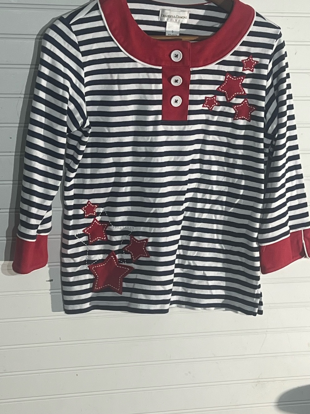 Draper’s & Damon’s Nautical Stripe Red Star Appliqué Long Sleeve Tee Size Small